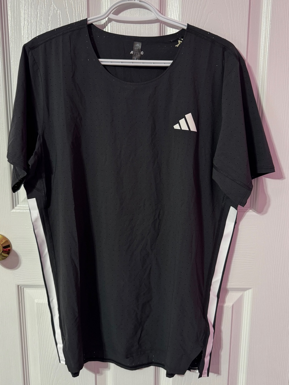 adidas Black Short-Sleeve Athletic Tee with White Side Stripes